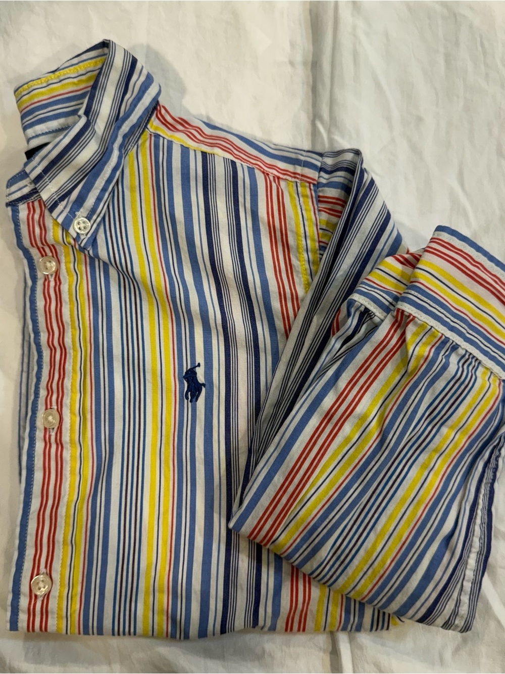 Polo by Ralph Lauren Boys Multi-Stripe Button-Down Shirt - Blue/Yellow/Red